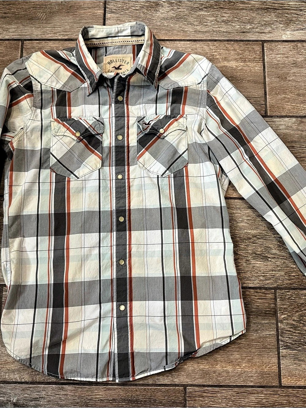 Hollister Men's Plaid Cotton Shirt Gray & White Medium